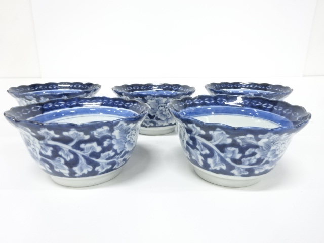 古伊万里　染付　花唐草　小鉢　5客